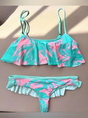 Tropical Ruffle Bikini Set - Mint & Pink
